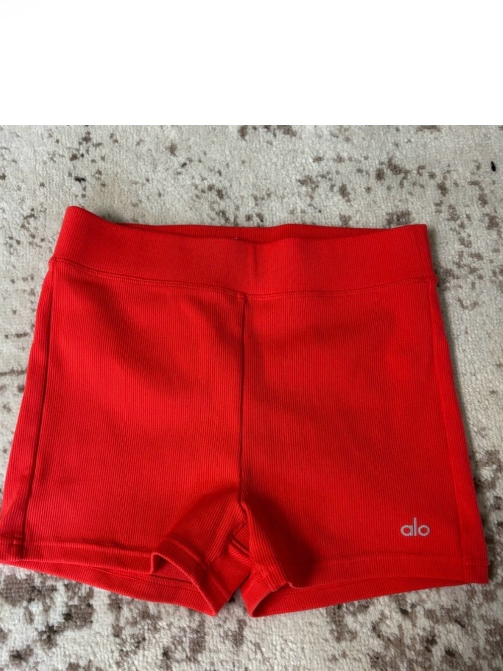 ALO Yoga Red Ribbed High-Rise Bike Shorts Small